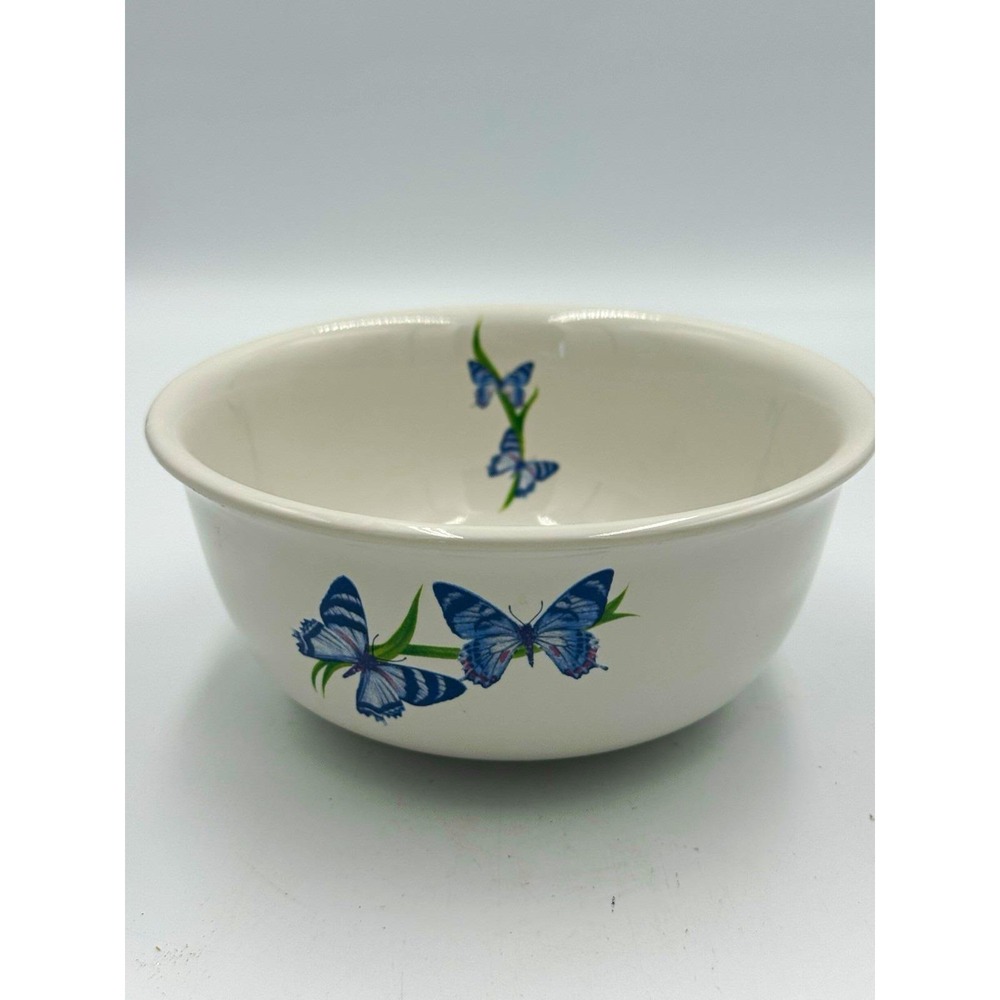 FTD White Ceramic Bowl Blue/Green Butterfly Pattern 6" Round Made in Thailand
